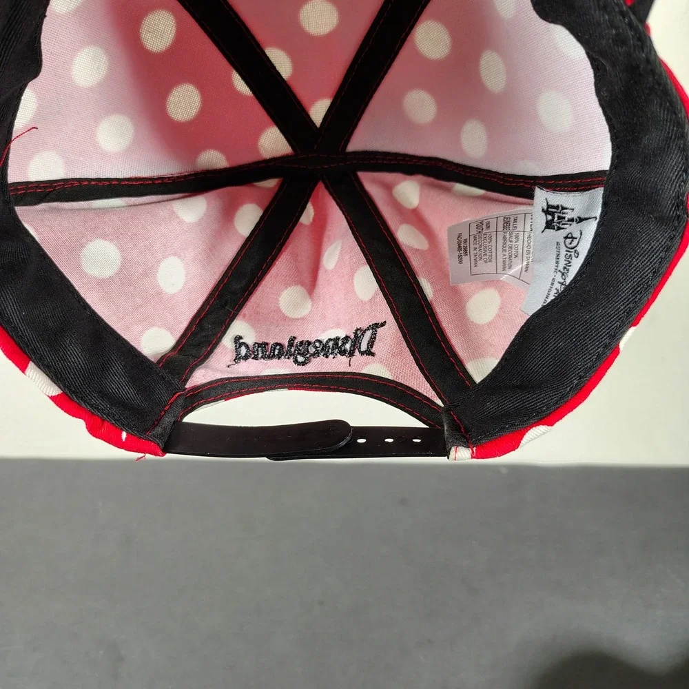 Disney Minnie Mouse Hat Girls Red Polka Dot Ears Bow Disneyland Snapback